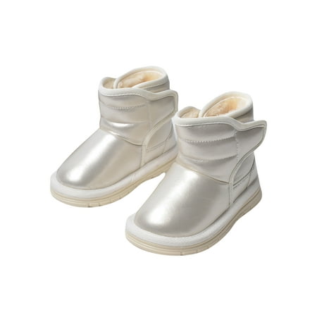 

Daeful Girls Magic Tape Pull On Winter Shoes School Casual Snow Boot Comfort Waterproof Ankle White 6C