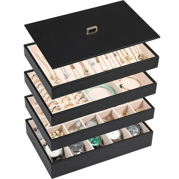 Organizador de joyas Voova, apilable, piel sintética, juego de 4