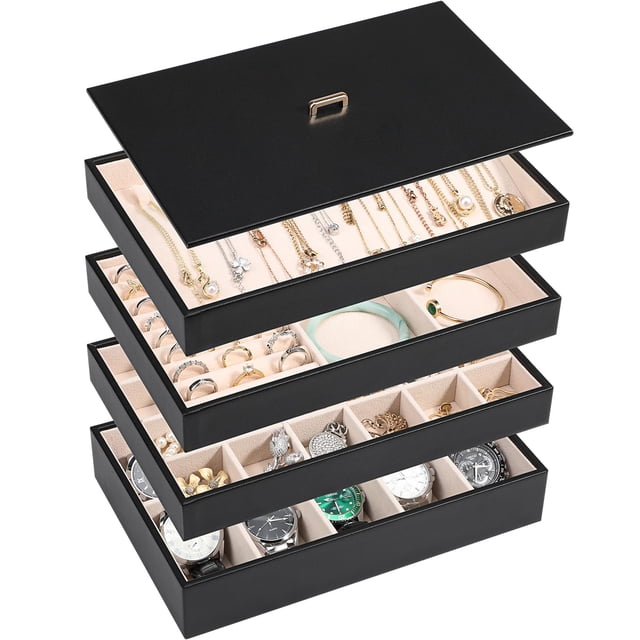 Organizador de joyas Voova, apilable, piel sintética, juego de 4