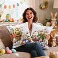 thumbnail image 4 of Yulett Easter Pillow Covers 18x18 1PC, Easter Bunny Floral Eggs Farmhouse Decorations Spring Holiday Decor Throw Cushion Case for Home Couch, 4 of 7
