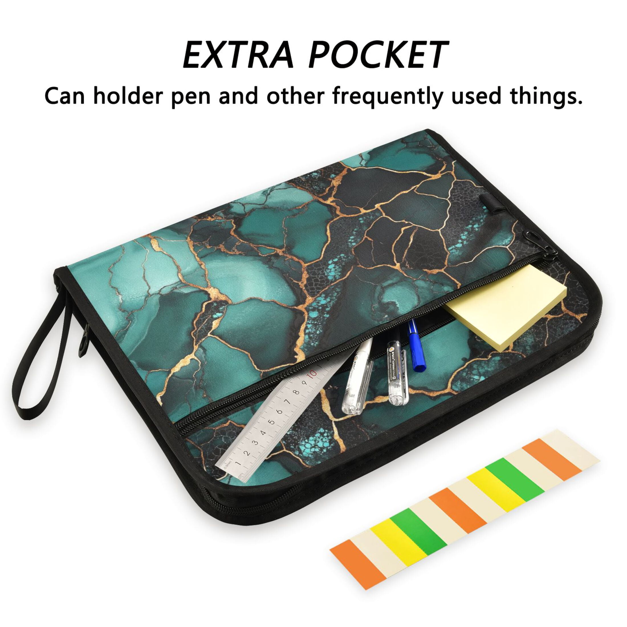 WOBOGO Dark Green Gild Marbles Expanding File Folder Letter Size Accordion Filing Organizer 13 Pocket Separate Organ Pocket