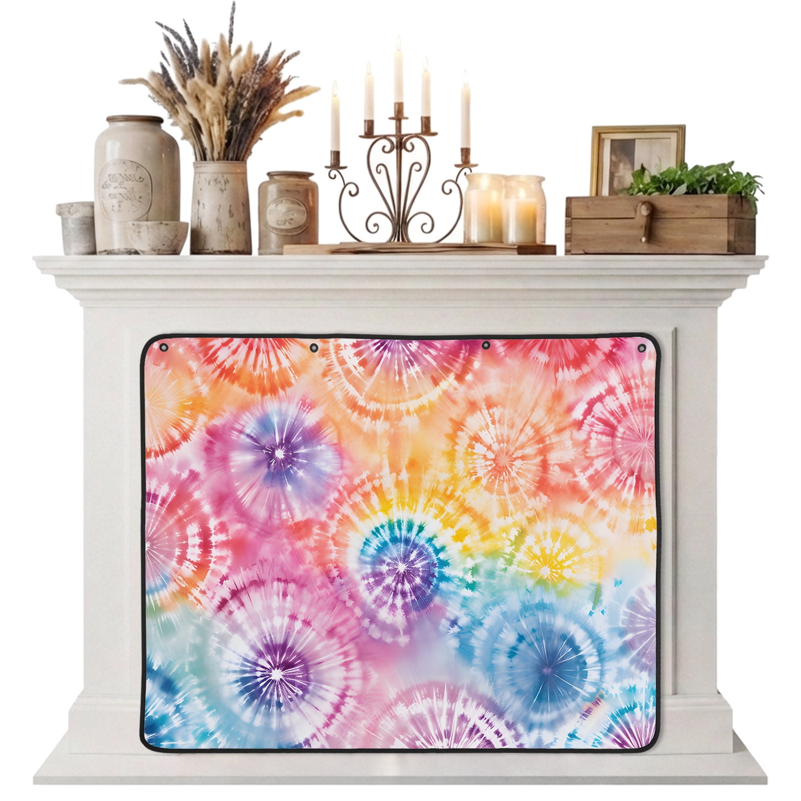 Magnetic Fireplace Cover Tie-Dye Art Fireplace Screen Abstract Boho Dyeing Insulation Fireplace Blocker Blanket Save Energy Fireplace Draft Stopper Covers for Living Room 36x30