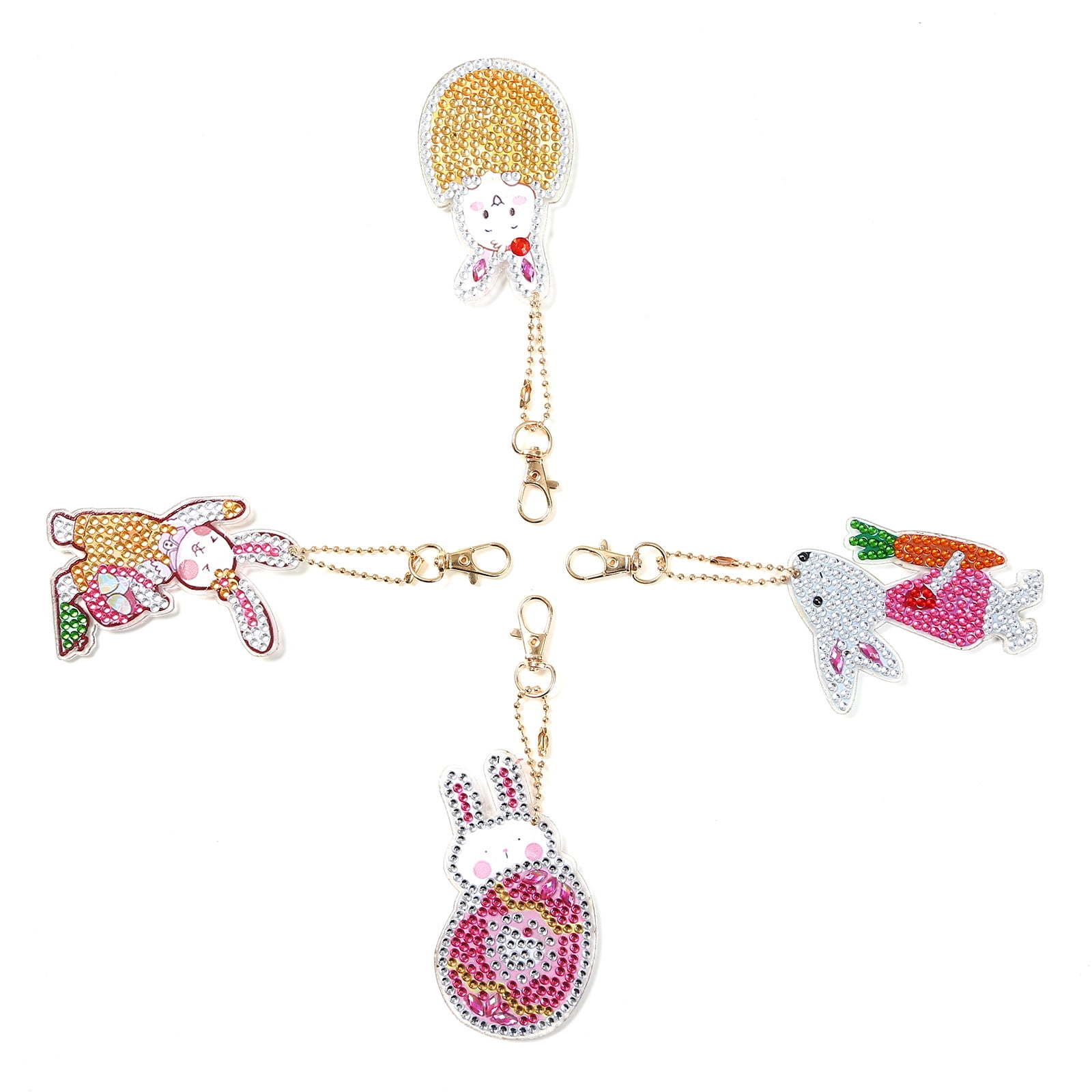4pcs 5D mermaid rabbit diamond painting keychain kit, double-sided diamond art keychain, DIY handmade crafts, DIY for children and adult beginners, keys, mobile phones, backpack accessories
