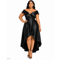 thumbnail image 2 of Plus Size Black Off-the-Shoulder High-Low A-Line Formal Dress, V-Neck Short Sleeve Evening Gown, 2 of 6