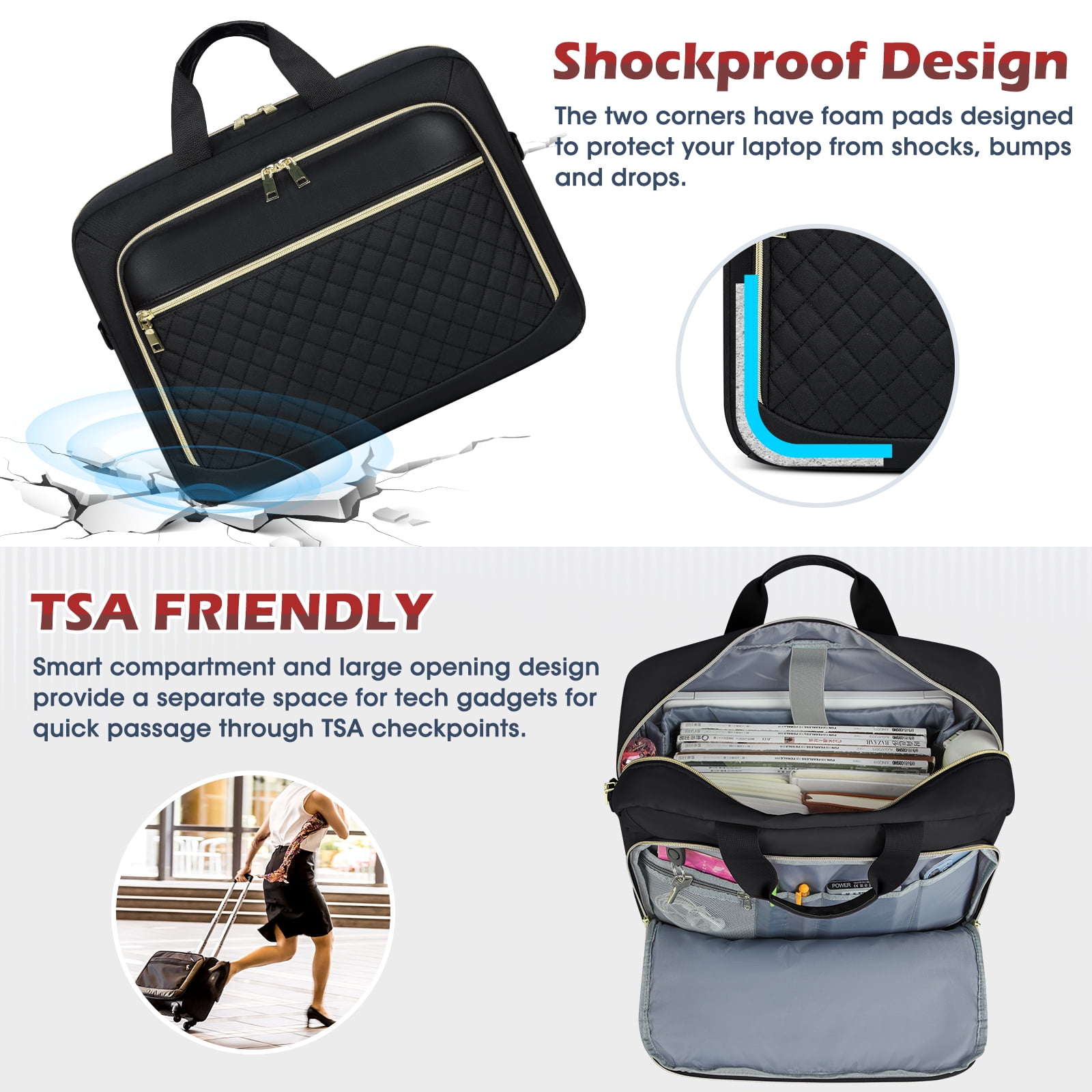 RAINSMORE Laptop Bag 17.3 Inch Laptop Briefcase for Women Men Waterproof Shoulder Messenger Bag Large Computer Bag for Business Office Work College,Black