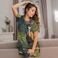 thumbnail image 3 of Zufioo Peaceful Deer Lily Pond Print Women's Nightgown, Round Neck Short-sleeved Pajamas, Home Wear Suitable for Home and Outing, 3 of 6