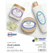 Avery Oval Labels, Glossy White, 2" x 3-1/3", Laser, Inkjet, 40 Labels (27951) 0.237 lb