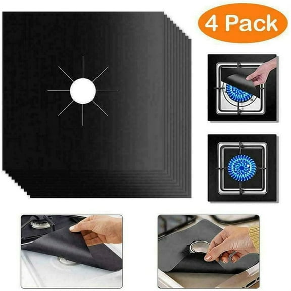 Gas stove cover 4-piece Teflon Gas Stove Protection Pad, Anti-pollution And Oil-proof Pad, Cleaning Pad, Black