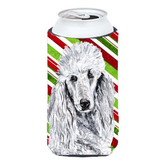 White Standard Poodle Candy Cane Christmas Tall Boy bottle sleeve Hugger - 22 To 24 Oz.