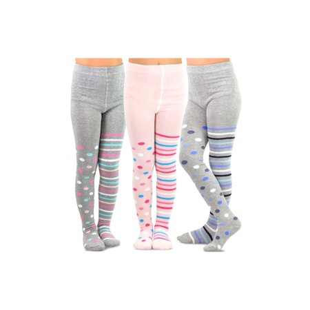 - TeeHee Kids Girls Fashion Cotton Tights 3 Pair Pack (12-18 Months, Multi Dots & Stripes)