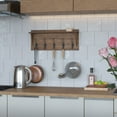 thumbnail image 3 of Merrick Lane 24 Inch Wall Mount Whitewashed Pine Wood Storage Rack with 5 Hooks, Entryway, Kitchen, Bathroom, 3 of 11