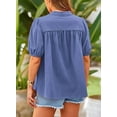thumbnail image 2 of PRETTYGARDEN Women's Summer Button Down Shirts Short Lantern Sleeve V Neck Cotton Cute Dressy Casual Ladies Tops Blouses, 2 of 6