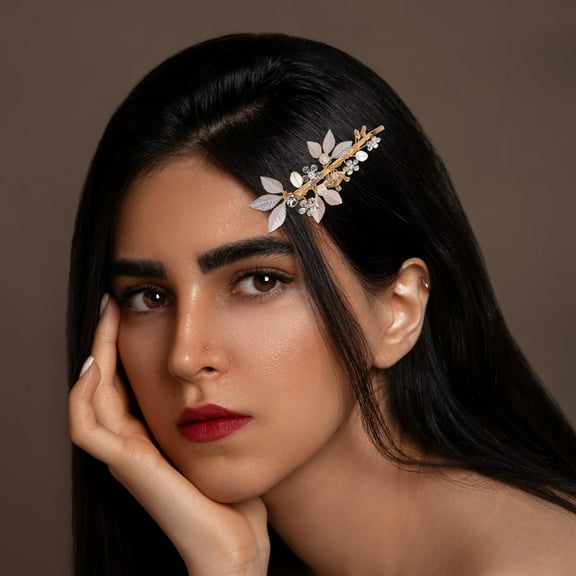 Minkissy 2-Pack Rose Hair Clips with Rhinestone Leaf Design, Elegant Bridal and Bridesmaid Accessories for Weddings