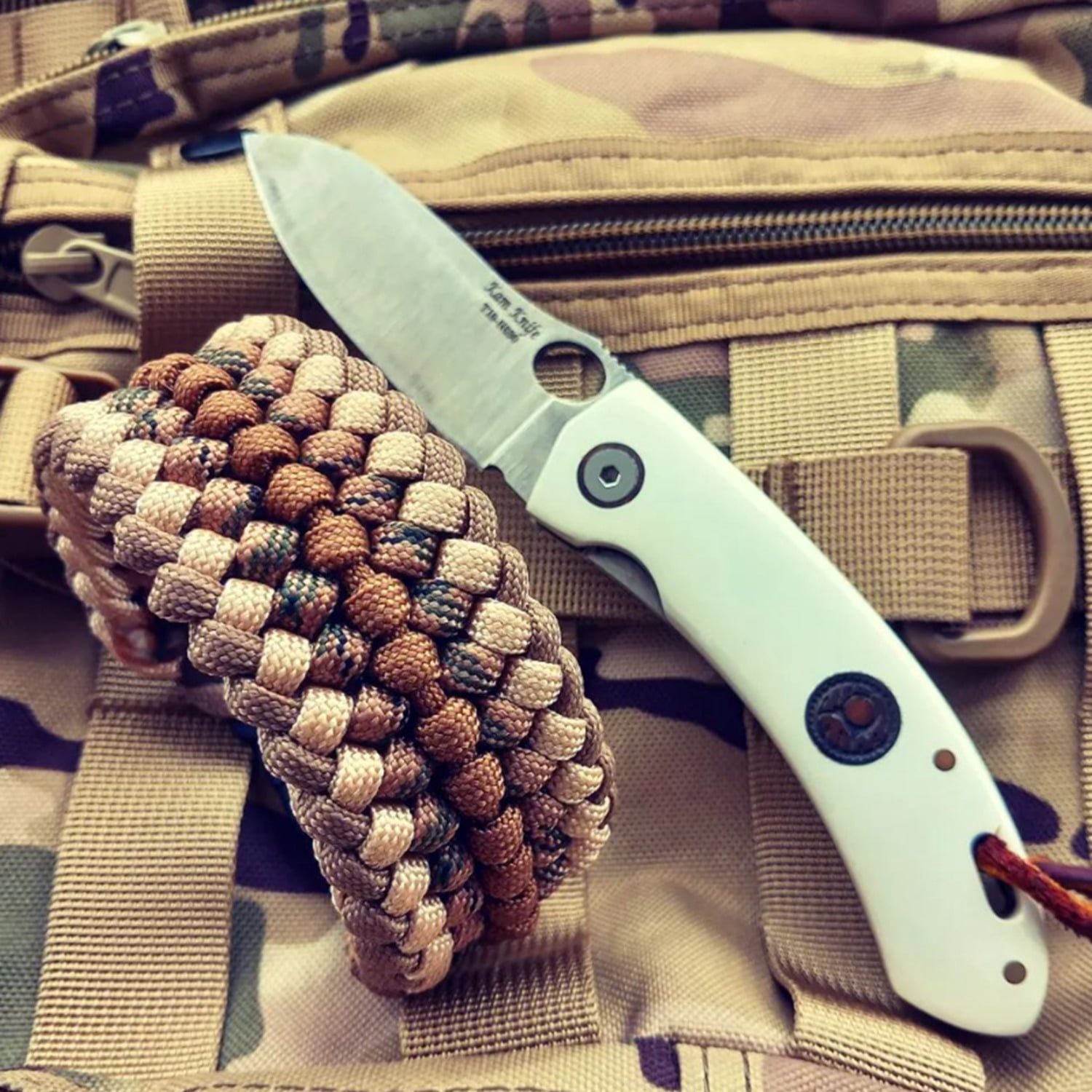 Kam Knife - Folding Knife BÖHLER Stainless Steel N690 with 3.14" Blade EDC Knife; White Handle Camping Knife; Small Hunting Knife Perfect for Outdoors and Hiking