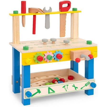 Robud Tool Bench Set Wooden Workbench Pretend Play Construction 30 Piece Toy Kit for Girls Boys Toddlers