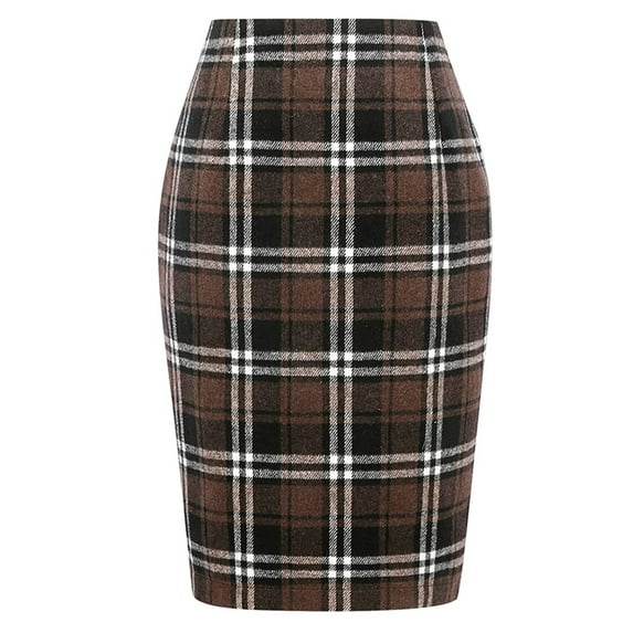 Seyurigaoka Women Juniors Plaid Pencil Skirt Casual Autumn Winter High Waist Slit A-line Skirt for Work Streetwear
