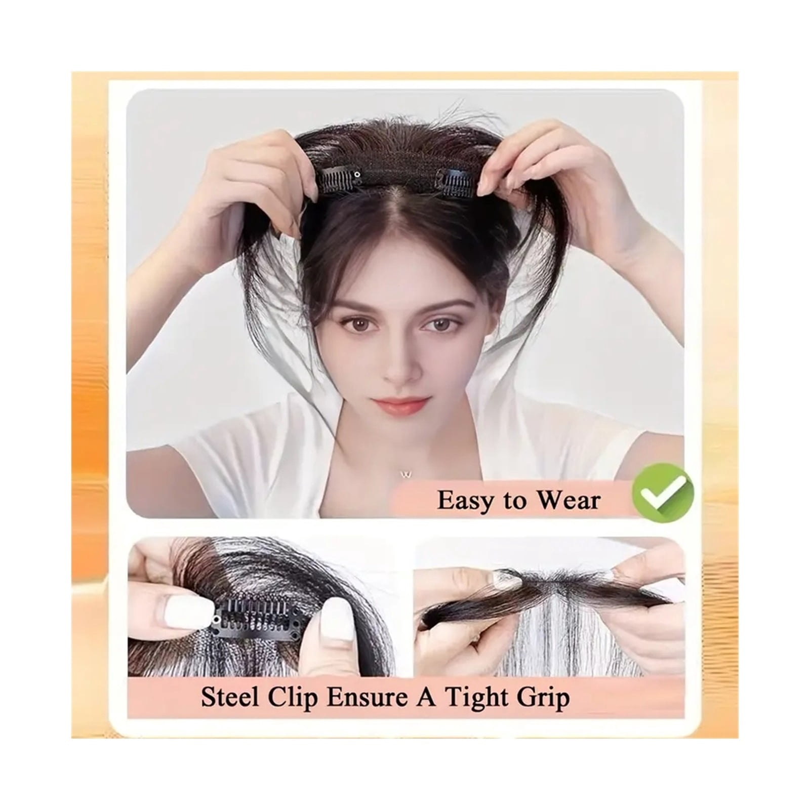 Natural Human Hair Clip-In Bangs,Hairline Replacement Lanugo Bangs Hand Woven Hair Bangs with Sideburns Clip in Hair Extensions