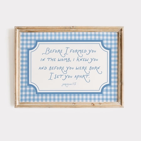 Jeremiah 1:5 Nursery Bible Verse Print Blue Gingham Christian Wall Art Scripture for Baby Boy Room Baby Shower Gift