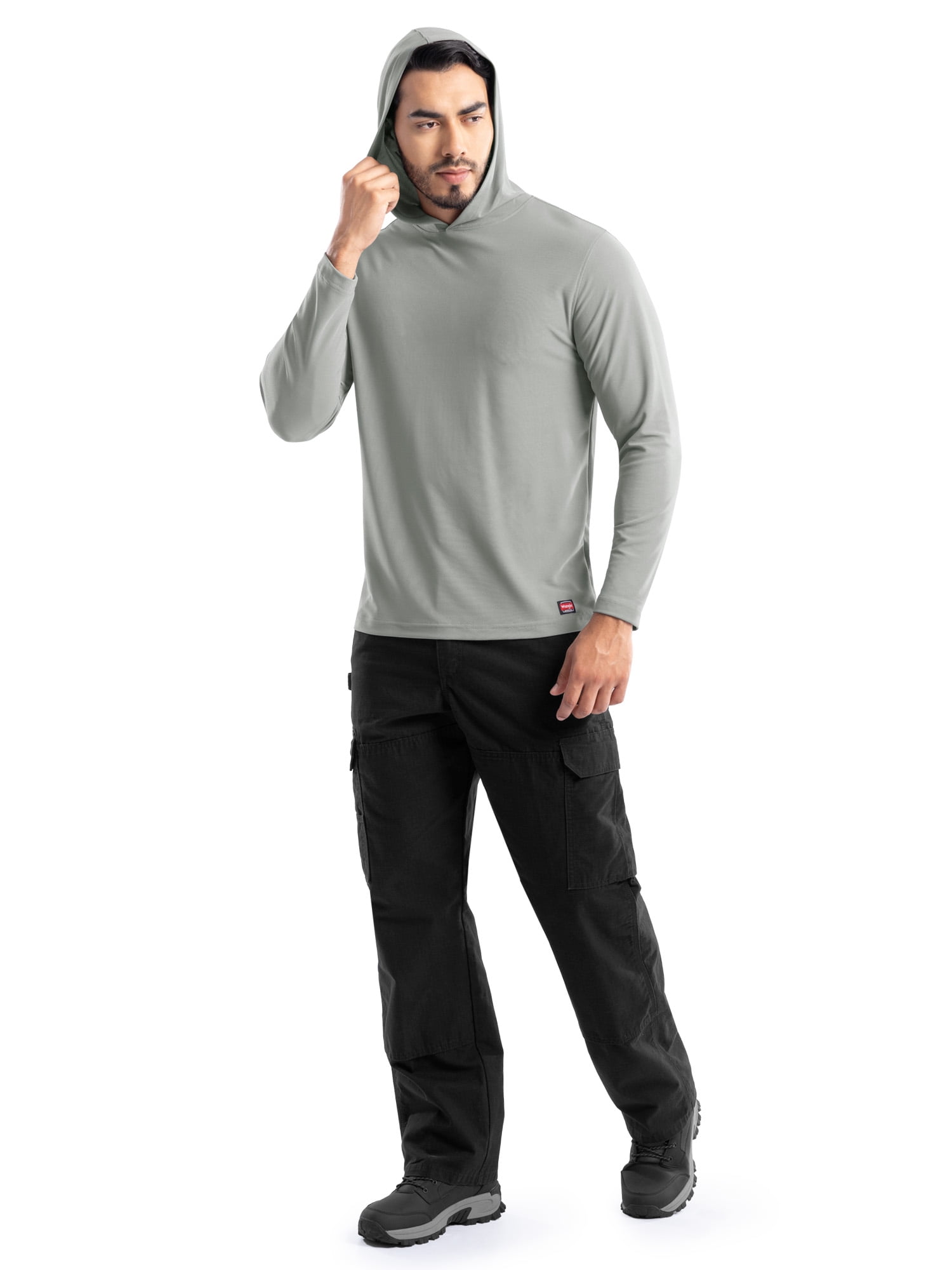 Wrangler Workwear Men's Long Sleeve Sun Protection Work Shirt with Hood, Size S-5XL (Men's & Big Men's)