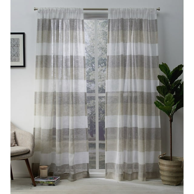 Exclusive Home Rideaux Bern Rayé Pure Paire de Panneau de Poche Tige, 50x84, Naturel, 2 Comte