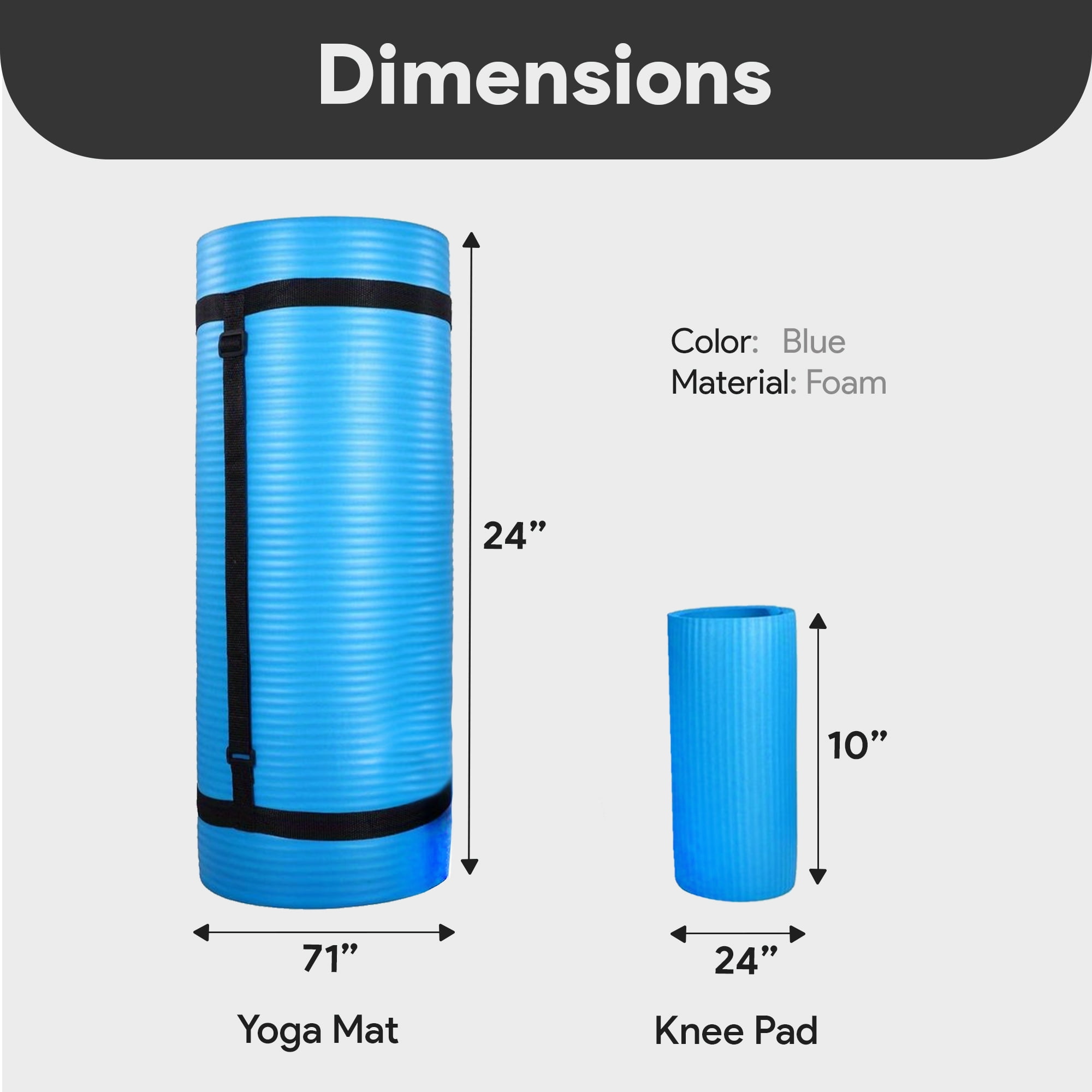 BalanceFrom 71 x 24 x 1 Inches Extra Thick Yoga Mat with Knee Pad, Blue
