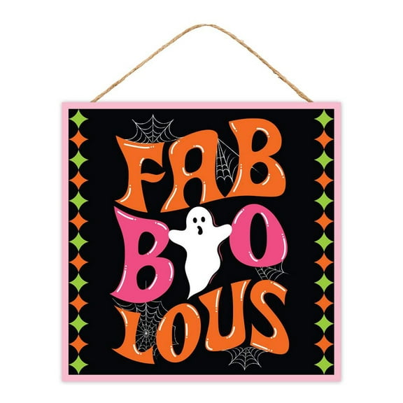 10" Square MDF Fab-BOO-lous Sign - Fun Halloween Wall Decor with Ghost and Spiderwebs - Fun Halloween Decor - AP7348