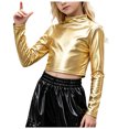 thumbnail image 2 of RFQWOVSR Kids Long Sleeve Mock Neck Leather Dance Top Retro Pullover, 2 of 6