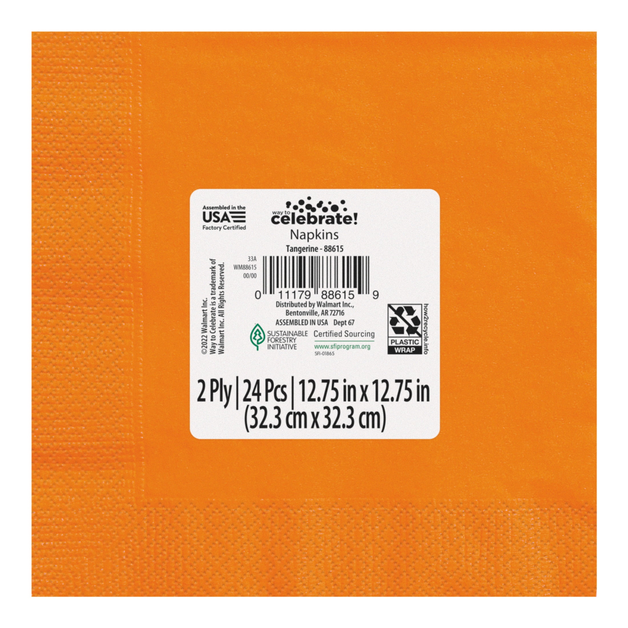 24CT 6.5IN x 6.5IN Orange Disposable Paper Napkins by Way To Celebrate