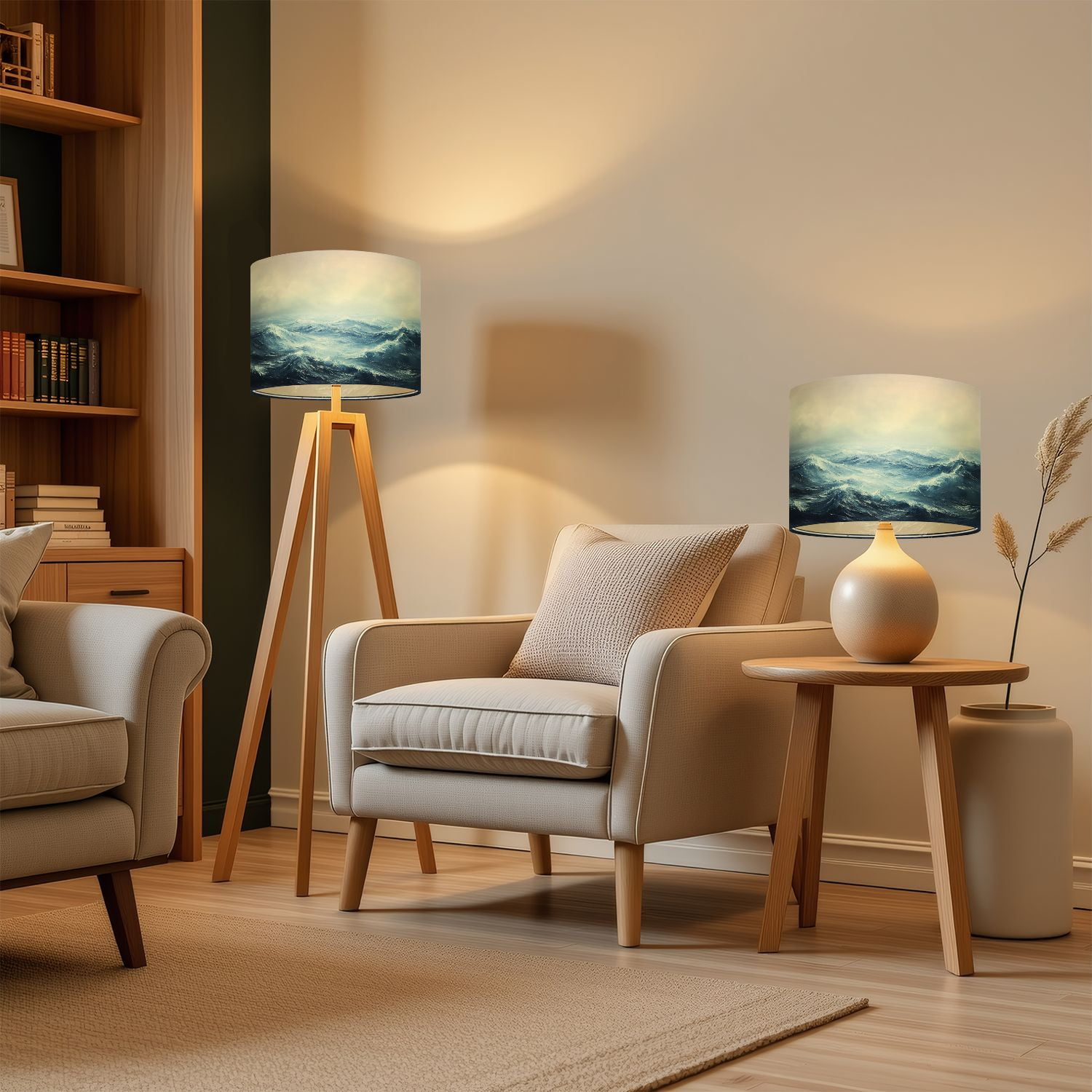 Lampshades 2 Pack Sea Stormy Waves Ocean Surface Churning Water White Foam Overcast Sky 13"x13"x10" Light Shade for Table Lamps Floor Lamps Drum Lamp Shades Lampshade Replacement Easy Assembly