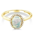 thumbnail image 3 of Gem Stone King 10K Yellow Gold White Simulated Opal and Diamond Engagement Ring for Women (1.05 Cttw, Oval Cabochon Cut 8X6MM), 3 of 6