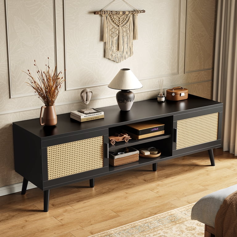 Amadwell Rattan TV Stand for 65" TVs, Black photo 8