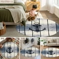 thumbnail image 6 of 7Ft Round Rug, Navy Blue Nautical Non-Skid Rubber Backing Large Area Rugs - Living Room Bedroom Home Office, Coastal Blue Striped Vintage Indoor Floor Mat Carpets Washable Rug, 6 of 9