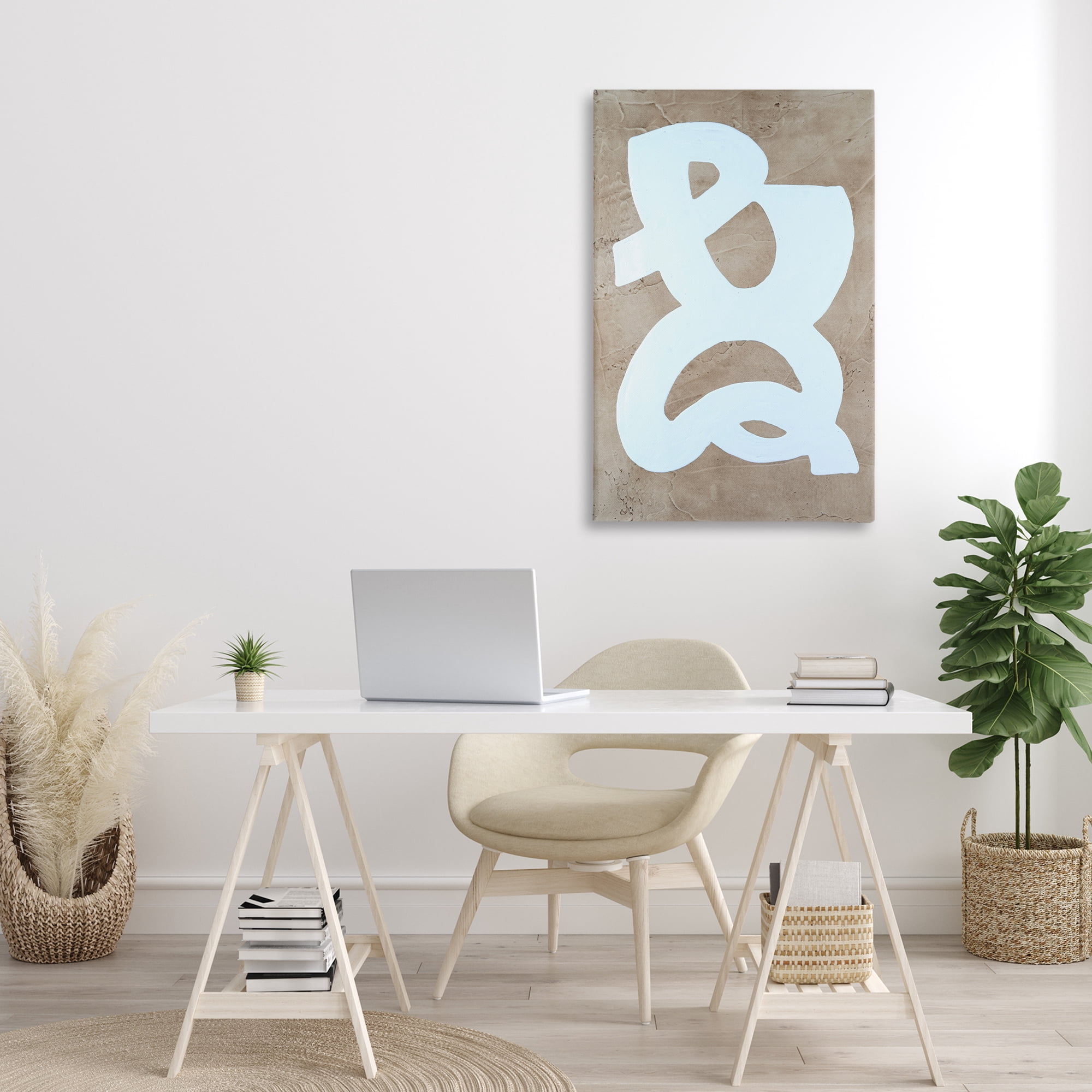 Stupell Industries Curving Form over Beige Abstract Painting Gallery Wrapped Canvas Art Print Wall Art, 24 x 36