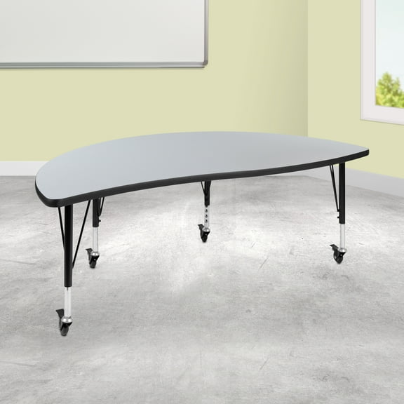 Emma   Oliver Mobile 60" Half Circle Wave Flexible Collaborative Grey Kids Adjustable Activity Table