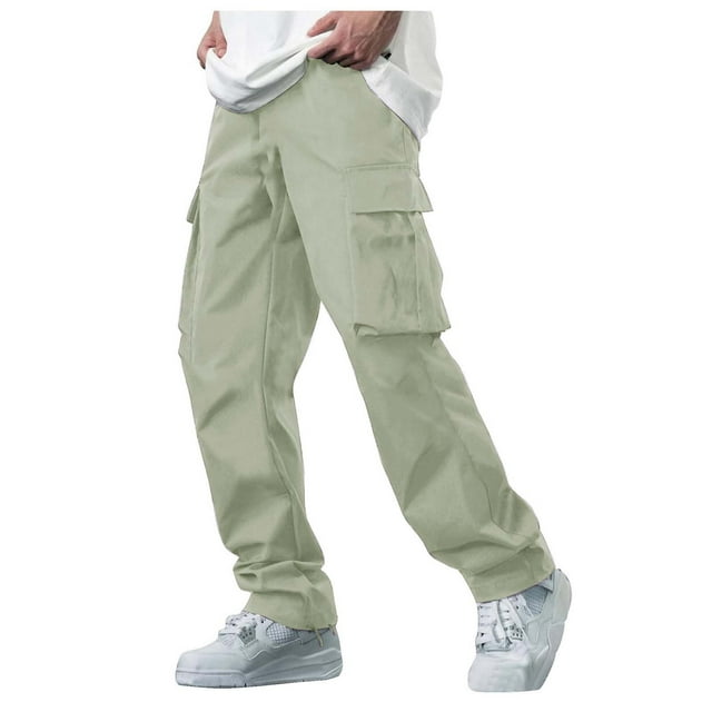 Men's Elastic Waist Work Pants - Polyester, Soft Fabric, Spring/Autumn Casual