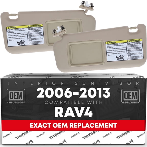 Sun Visor Replacement, Left Driver Side - Compatible with 2006-2013 Toyota RAV4 - Automotive Sun Protection Visor, Vehicle Interior Shade - Beige, with Mirror - OEM 74320-42502-E1, 74200
