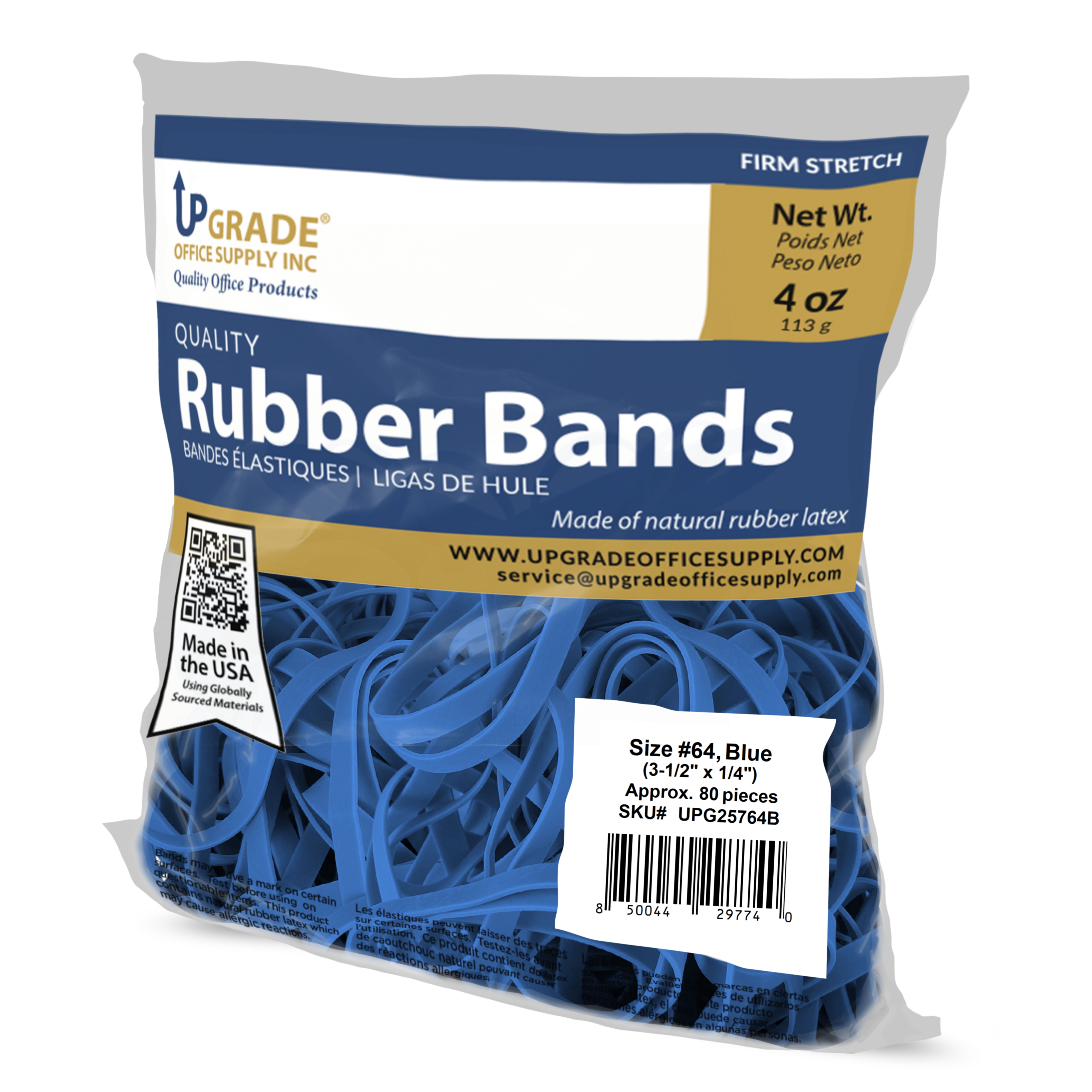Upgrade UPG25764BCS Blue Rubber Bands, Size 64, 80 Bands per Bag, 100-Bag Case, USA
