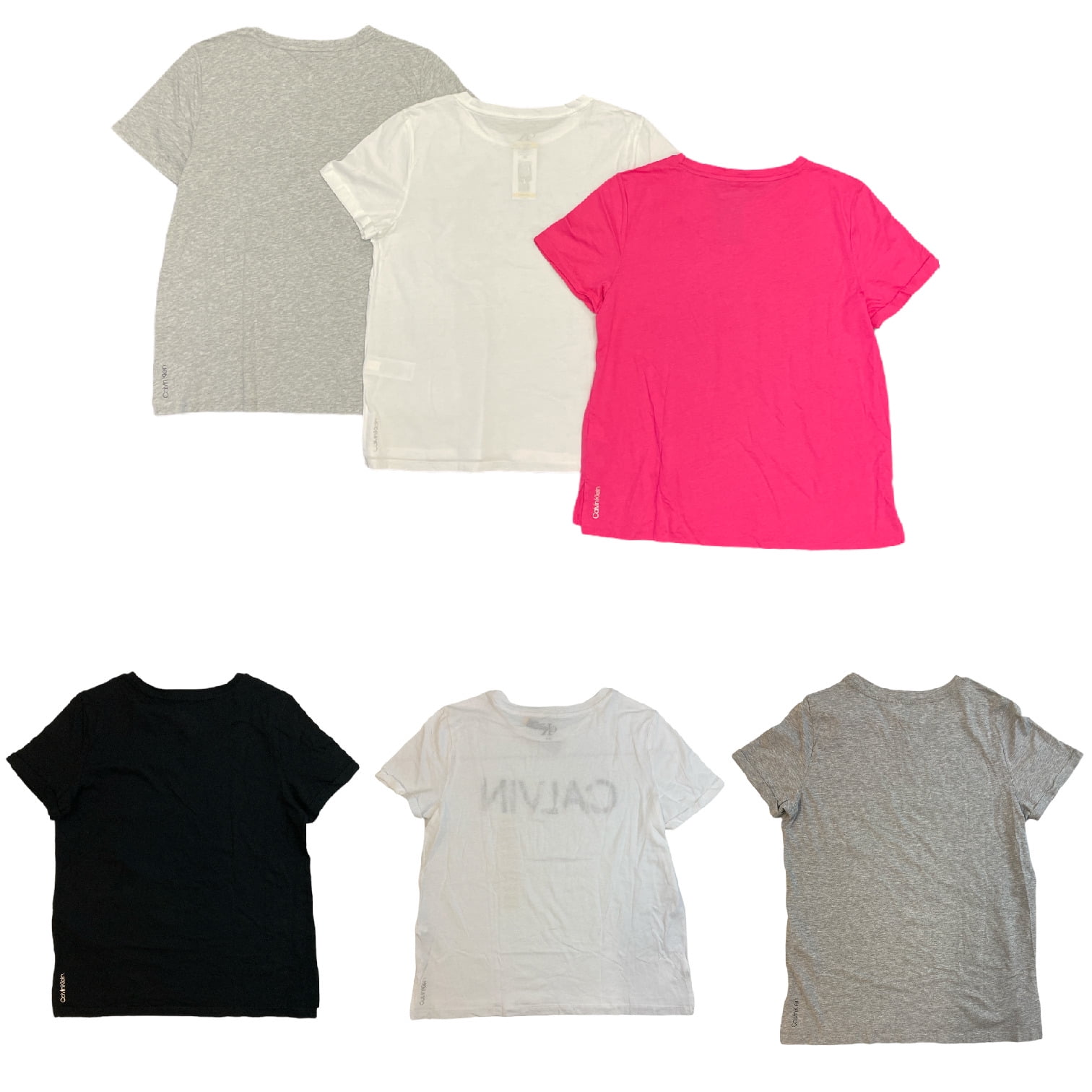 Calvin Klein Camo/White, (Americana Graphic Women\'s M) Soft Neck Sleeve Crew T-shirt Logo Rolled