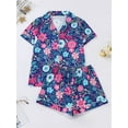 thumbnail image 4 of ATAIKU S-XXL Floral Pajamas Set for Women 2 Piece Lounge Set Short Sleeve Tops and Shorts Button Down Sleepwear, Chest Pocket, 4 of 11