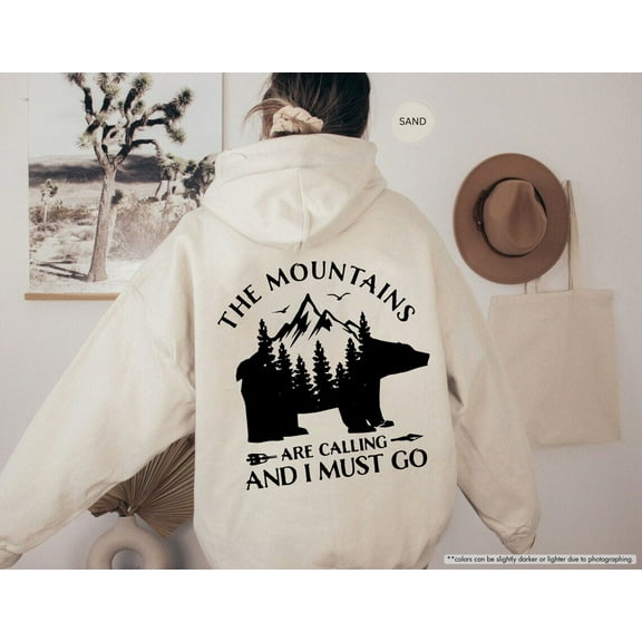 The Mountains Are Calling And I Must Go Hoodie, Bear Hoodie, Adventure Hoodie, Camping Hoodie, Nature Lover, Hiking Hoodie