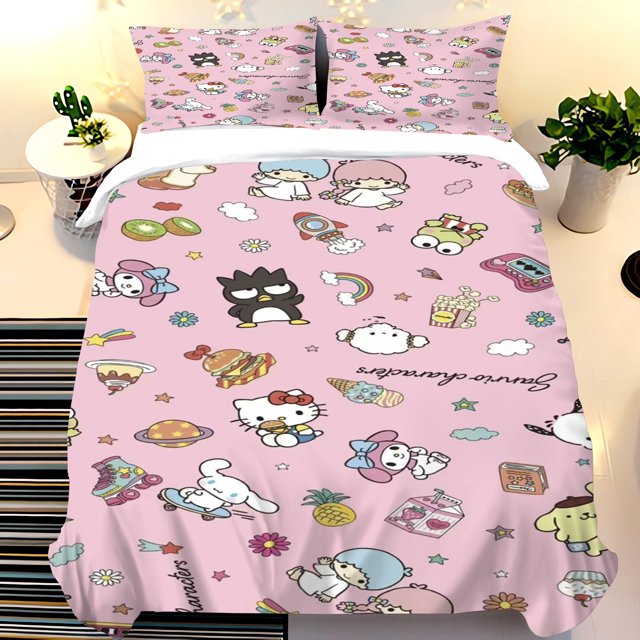 Sanrio Animals Printed Duvet for Children Cute Cartoon Quilt Polyester Hello Kitty Luxury 3-Piece Set 1 Cover Bedding