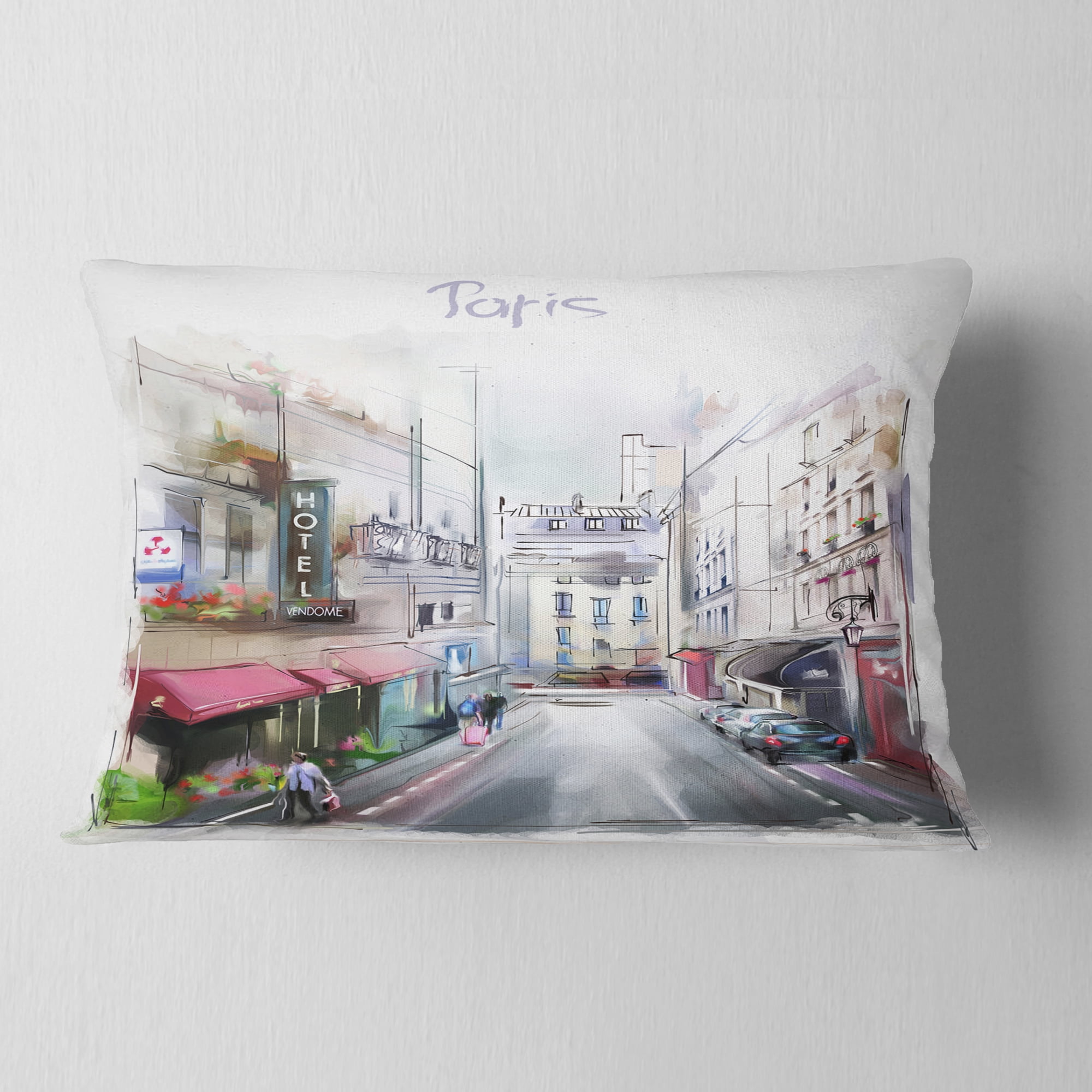 Designart Paris Illustration - Cityscape Digital Throw Pillow - 12x20