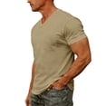 thumbnail image 4 of GrmtClth Shirt for Men Classic Fit V Neck Tops Comfy Short Sleeve Tee Gym with Pocket Clothing Khaki 3XL, 4 of 9