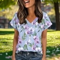 thumbnail image 4 of Womens Summer Tops 2026 V Neck Short Sleeve Shirts Trendy Dressy Casual Hawaiia Floral Vacation Outfits Printed, 4 of 7