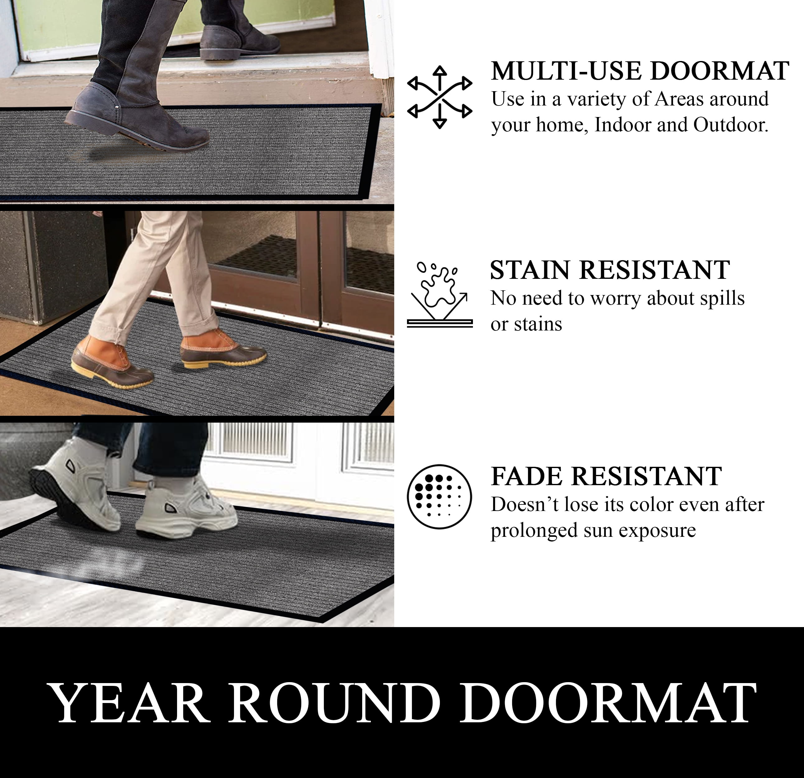 A1HC Indoor Outdoor Mat, Front and Back Entrance Welcome Mats, Front Door Patio Mats 47X71 Inches, Non-Slip Easy Clean Entrance Washable Large Size Doormat, Grey Stripe