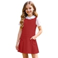 thumbnail image 4 of Arlun Girls Sleeveless Uniform Jumper Dress Cute Crew Neck Short Sleeve Knee Length School Pleated Dresses with Side Pockets Solid Color Casual Back to School Clothes 1-Red 110, 4 of 7