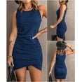 thumbnail image 4 of YAZI Women Casual Dress Crew Neck Ruched Summer Sleeveless Tank Bodycon Shirt Short Mini Dresses, 4 of 12