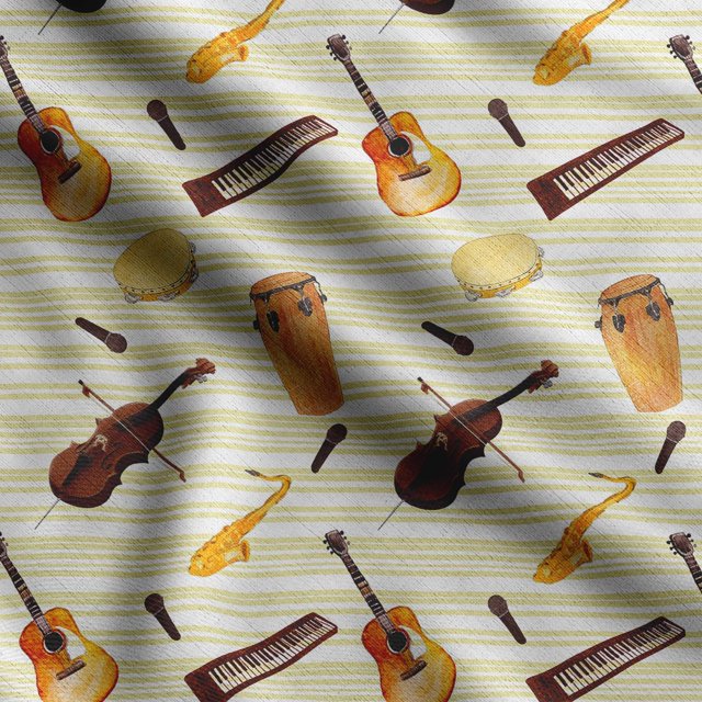 Soimoi Musical Instruments Print,Cotton Poplin, Sewing Fabric Sold by The Yard 42 Inch Wide,Sewing Craft Quilting/Quilt Making Fabric, Yellow