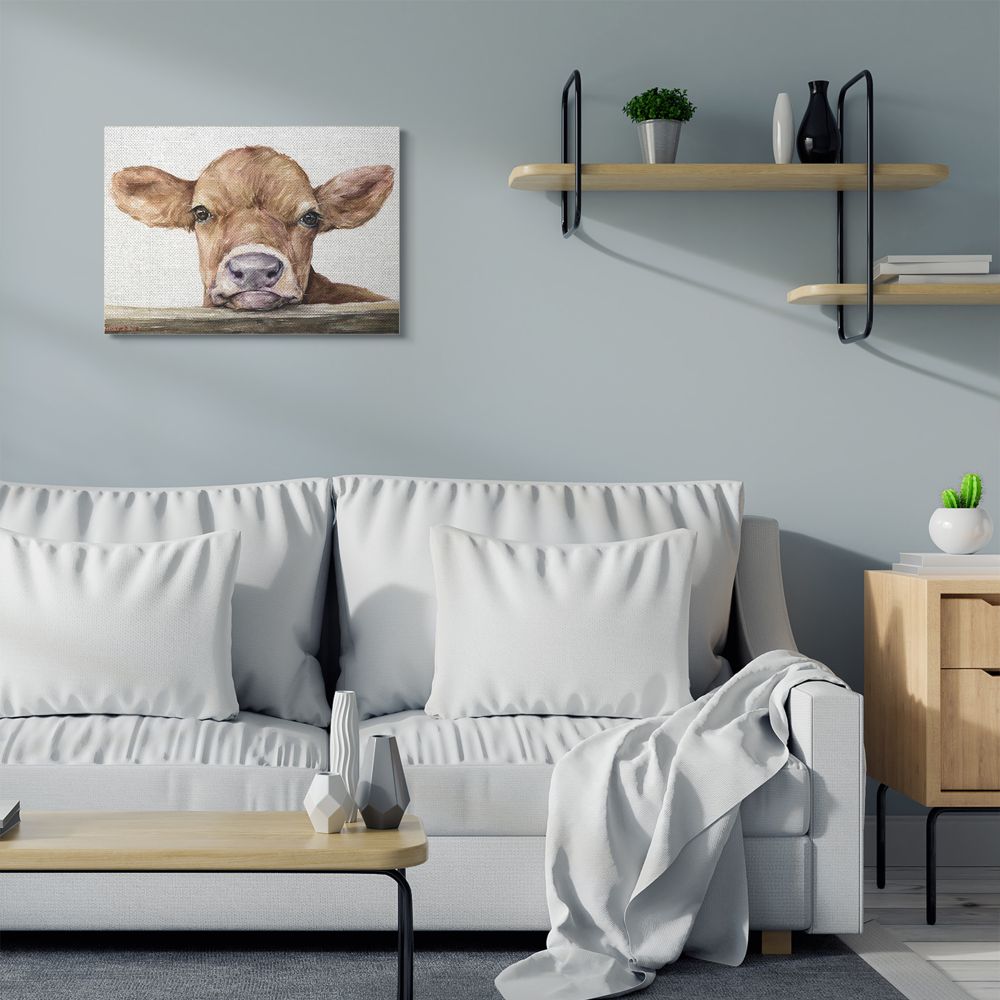Stupell Industries Cute Baby Cow Animal Watercolor Painting Canvas Wall Art by George Dyachenko