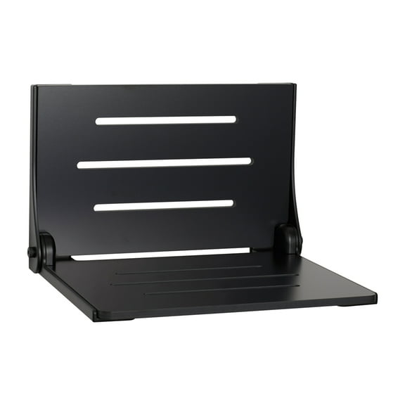 Silhouette Folding Wall Mount Shower Bench Seat, Black Seat with Matte Black Frame
